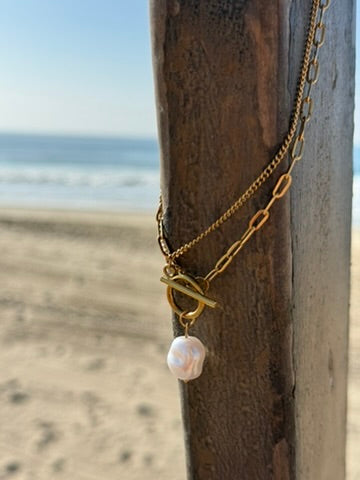 Titanium Steel Layered Necklace with Pearl