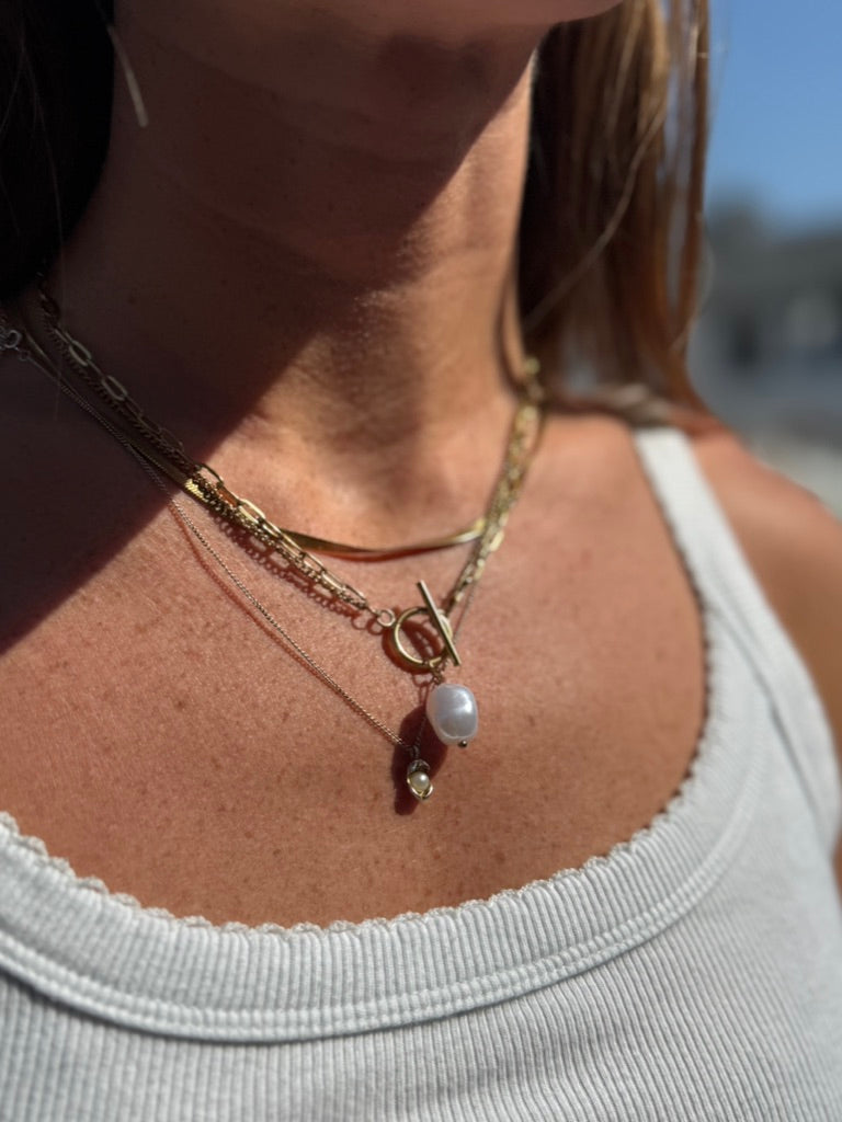 Titanium Steel Layered Necklace with Pearl