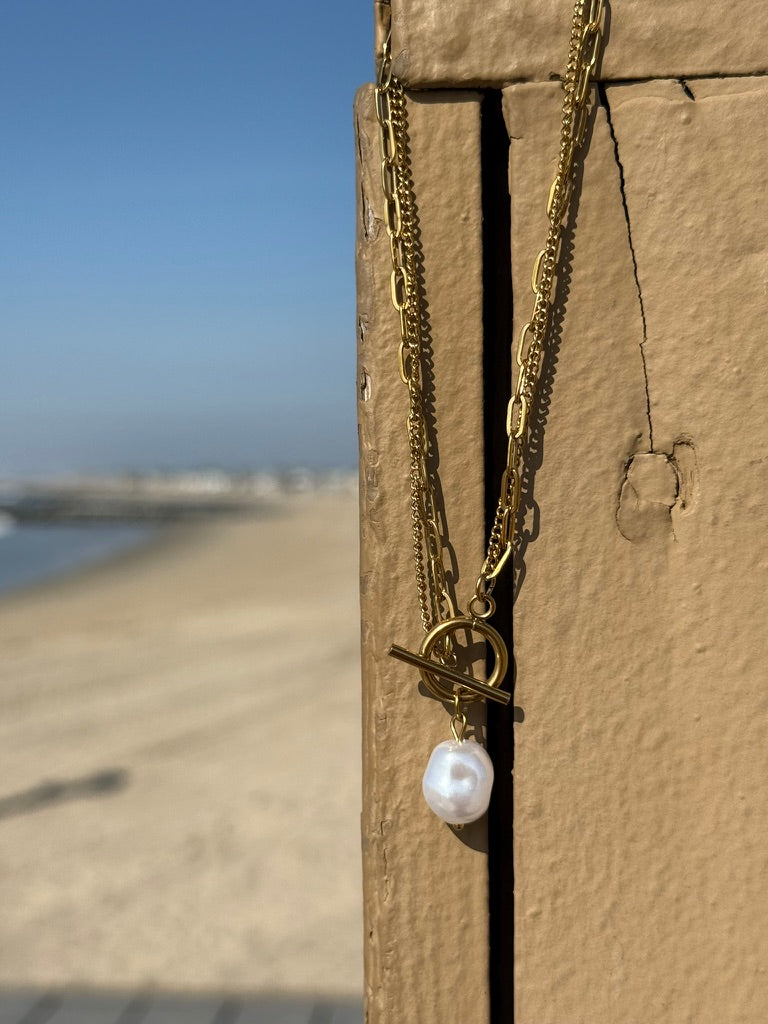 Titanium Steel Layered Necklace with Pearl