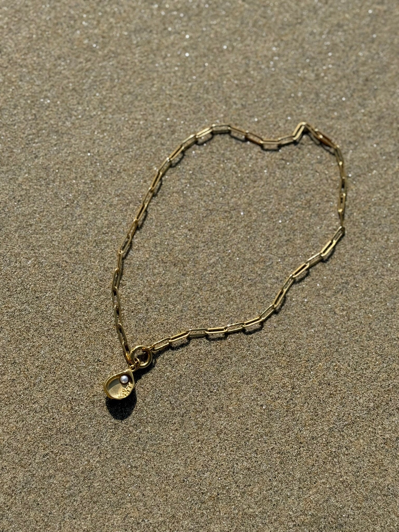 18k Gold Stainless Pearl Charm Holder Necklace + Bracelet Set