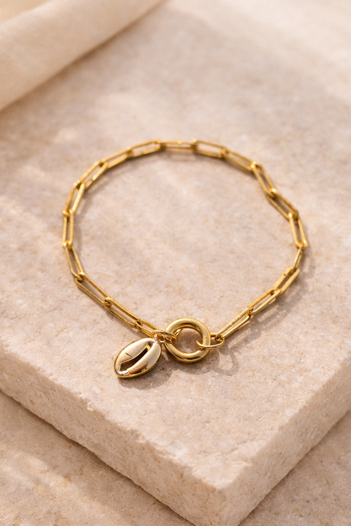 18k Gold Stainless Pearl Charm Holder Necklace + Bracelet Set